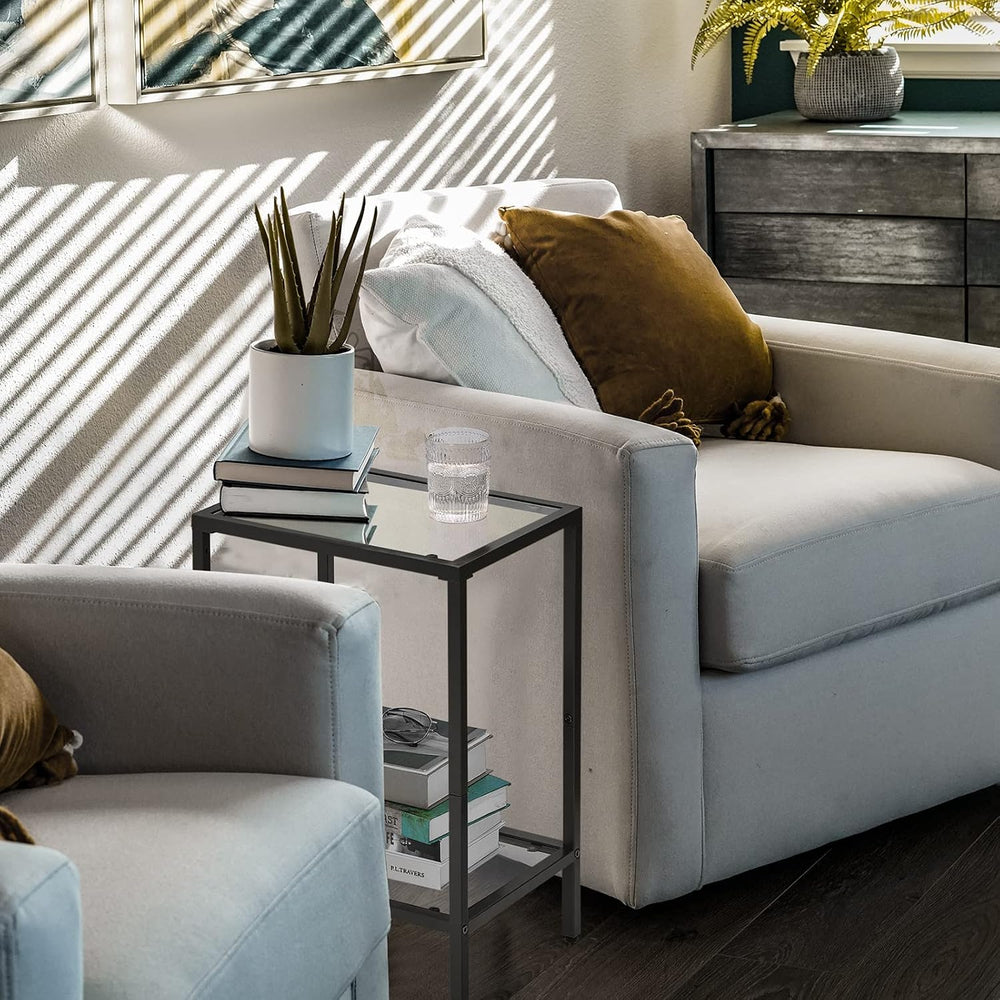 HOMSHO Side Tables Set of 2 with Tempered Glass, Slim End Tables