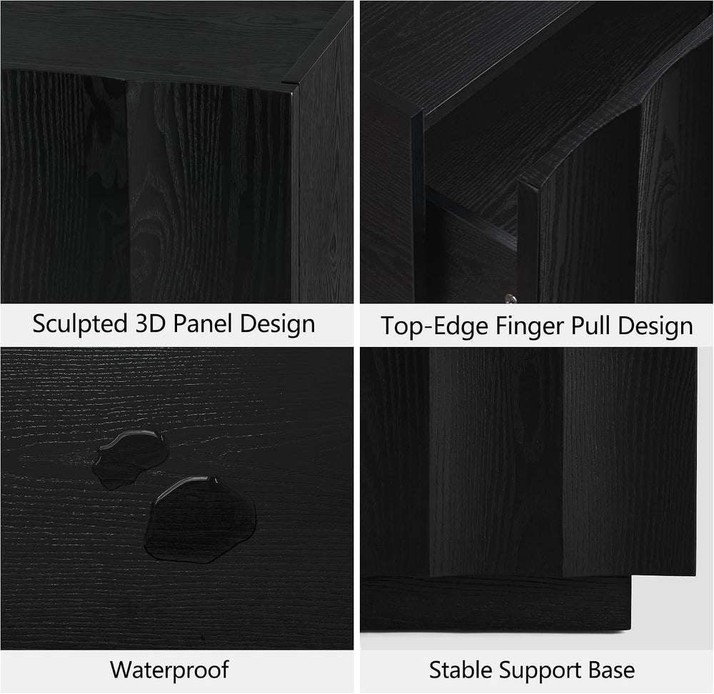 win2win Square Coffee Table with Storage, Wave Design, Black