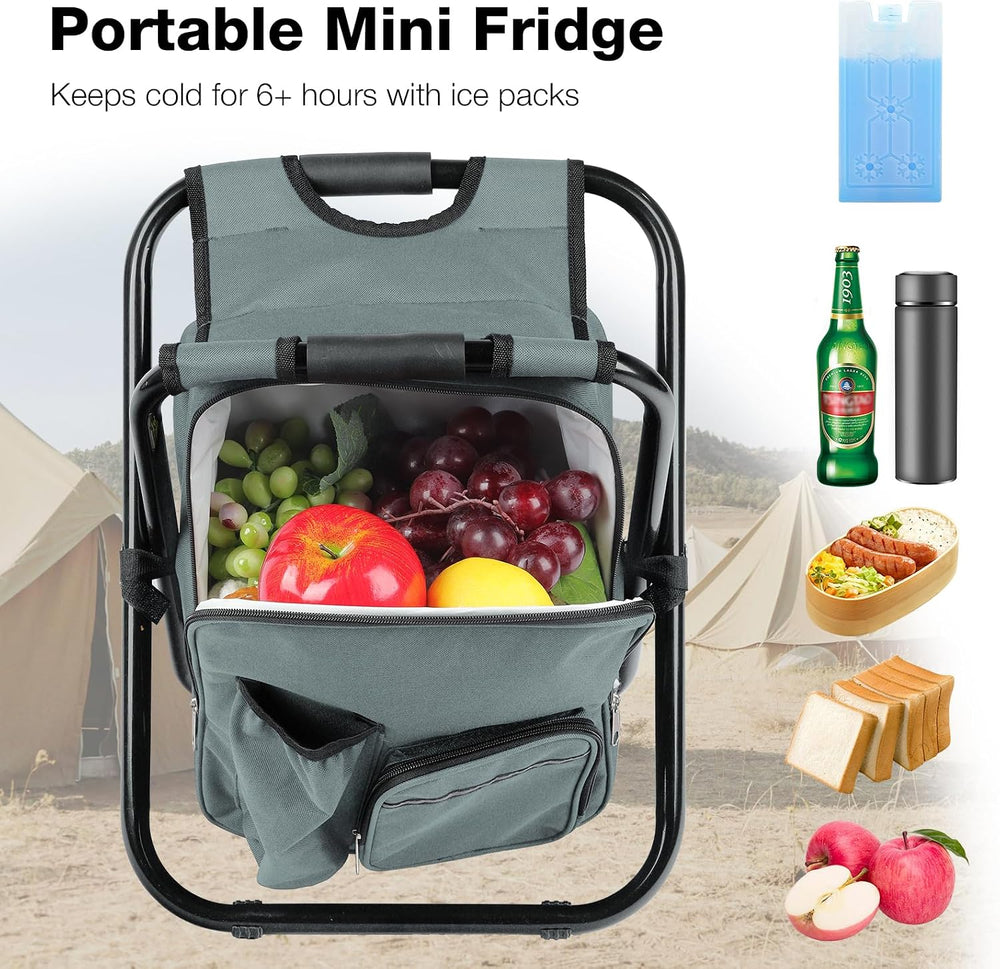 Portable Backpack Stool Cooler, Folding Seat Backpack Chair, Gray