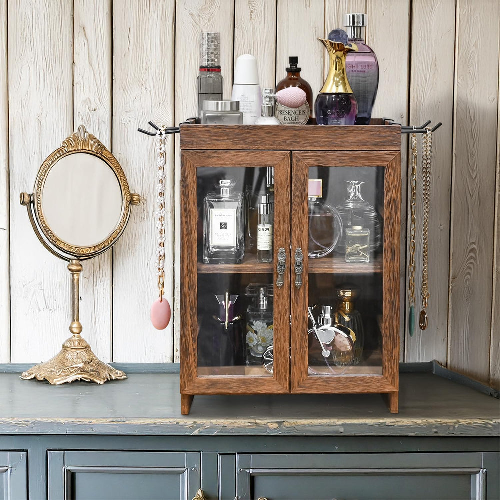 Ikee Design Wooden Storage Cabinet with Glass Door & Adjustable Shelves