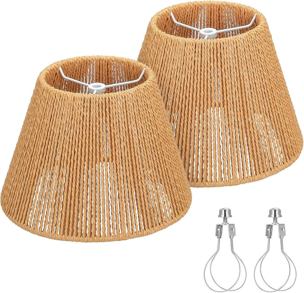 Small Rattan Lamp Shades Set of 2, Boho Lamp Shades for Table Lamps, 5.5"...