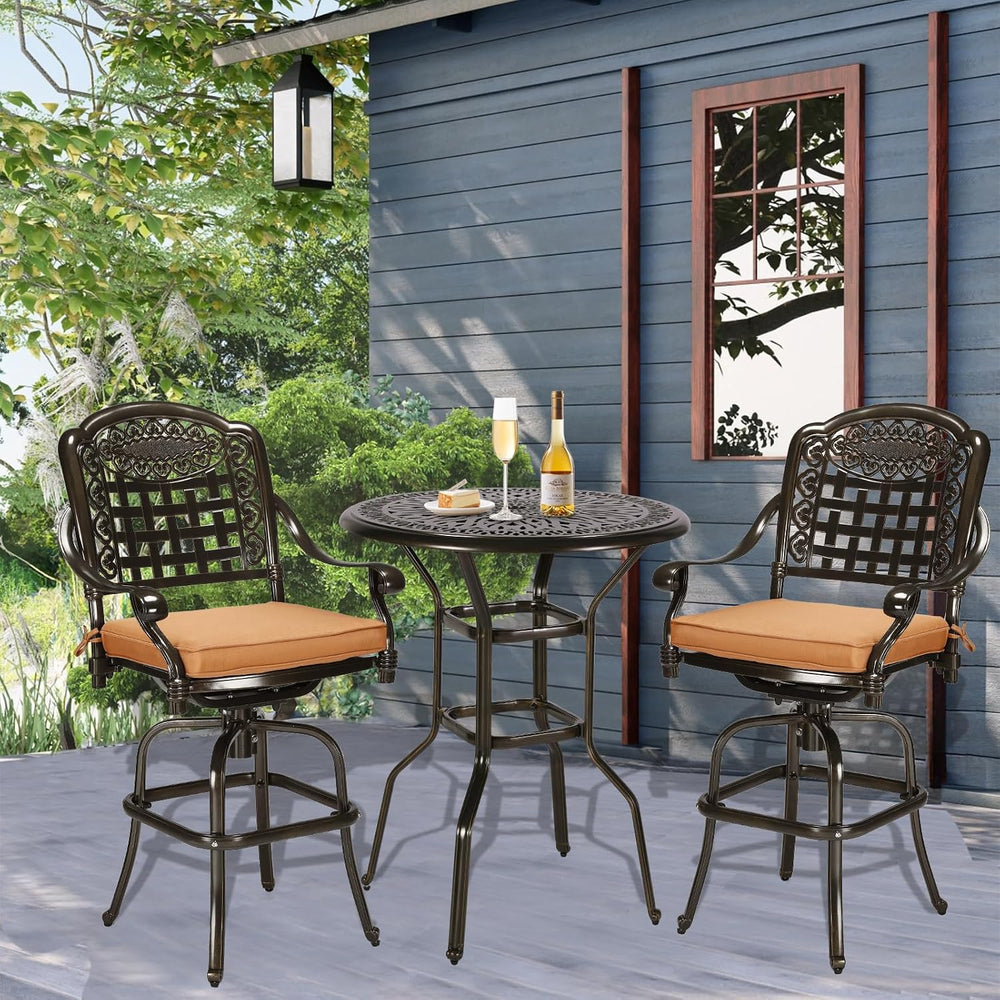 3-Piece Patio Swivel Bar Set, High Top Bar Table & Chairs, All-Weather Ca...