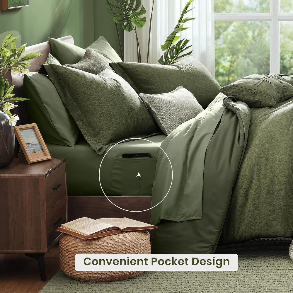 Monbix King Size Comforter Set Olive Green 7 Pieces Bed in a Bag