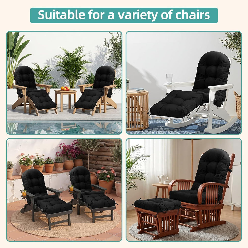 Rocking Chair Cushion Set with Ottoman Pad 4-in Thick, Black