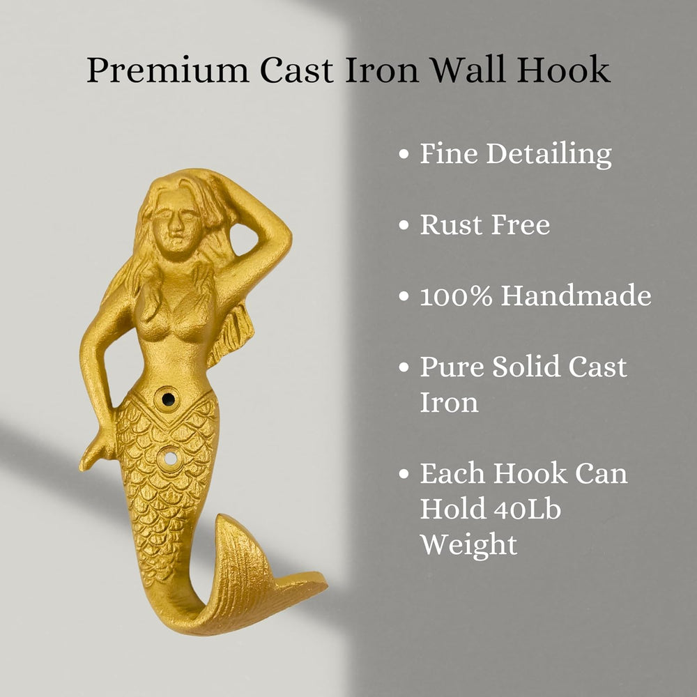 Set of 2 Cast Iron Mermaid Coat Hooks Wall Art Decor-Mermaid Hangers and Key ...