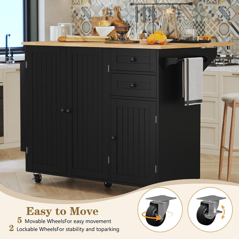HLR Kitchen Island with Storage, Black Rolling Kitchen Island on Wheels with ...