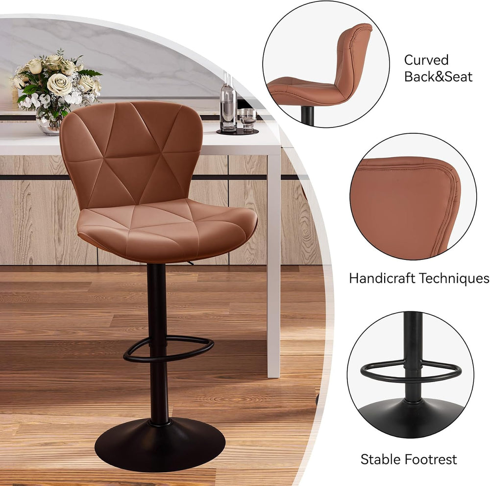 Nalupatio Modern Bar Stools Set of 2, Faux Leather Upholstered Swivel Bar Sto...