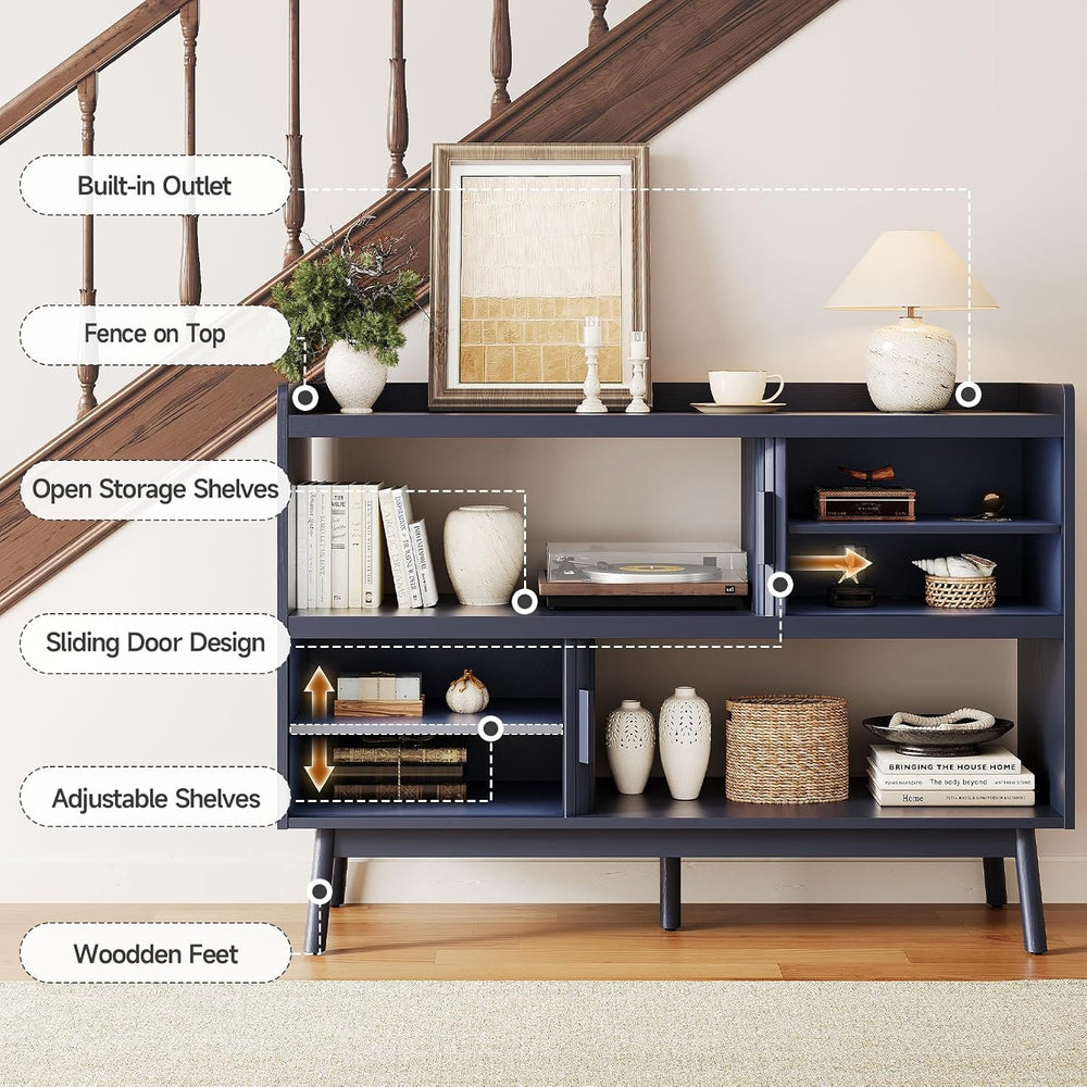 ONBRILL 51.2" Sideboard Buffet Cabinet with Outlet & Sliding Door, Blue