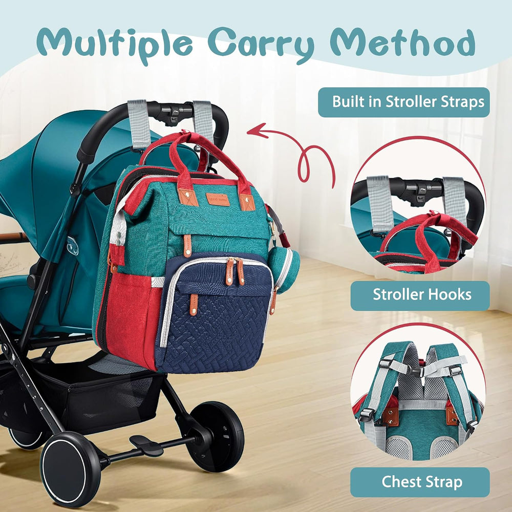 JOYCE Diaper Bag Backpack with Changing Station,Blue-Green