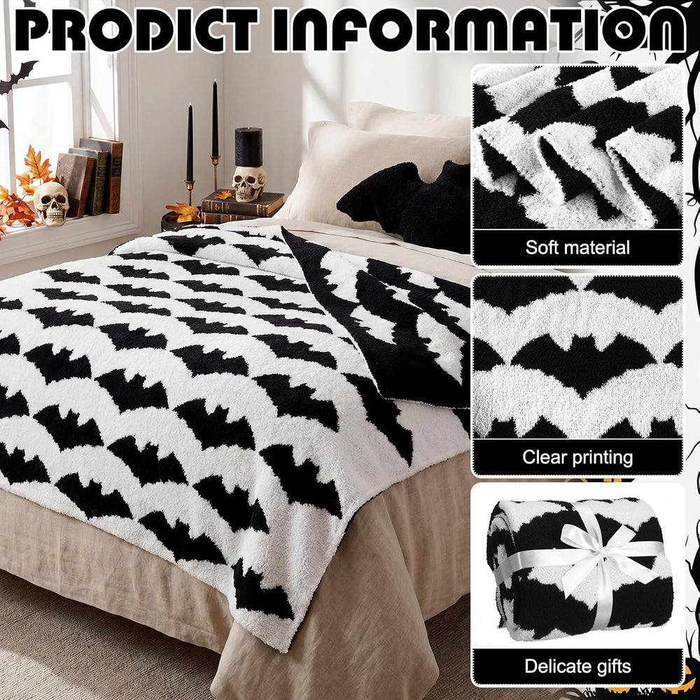 Halloween Bat Throw Blanket and Pillow Set, 50 x 60 Inch
