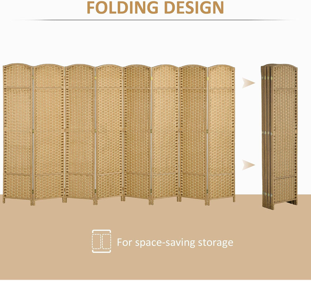 HOMCOM Room Divider 8 Panel Folding Privacy Screen 5.6' Tall Nature Wood