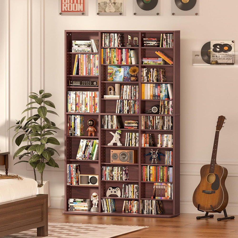 LELELINKY 11 Tier Tall Display Cabinet, Walnut Media Storage Cabinet