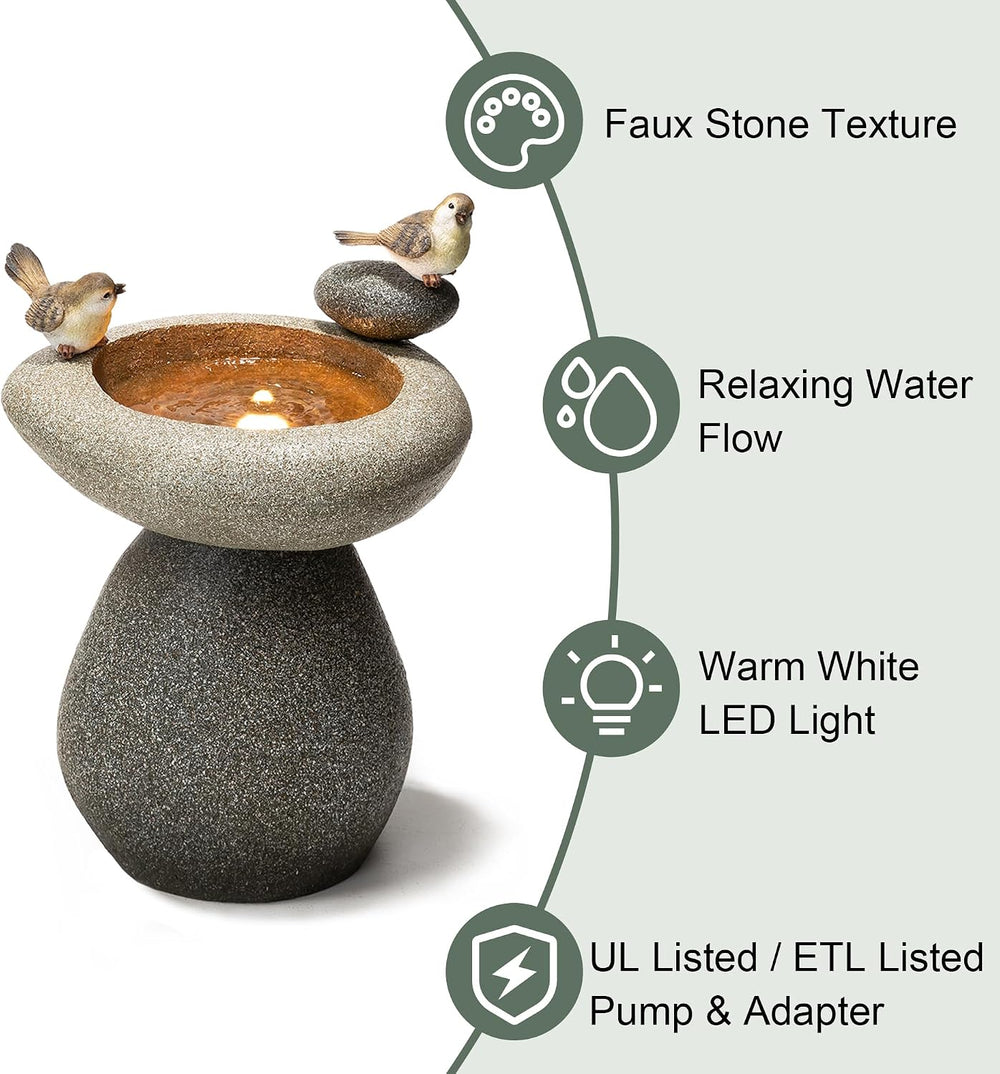 Glitzhome 20.75" H Water Fountain with LED Light and Pump, Zen Style Fau...