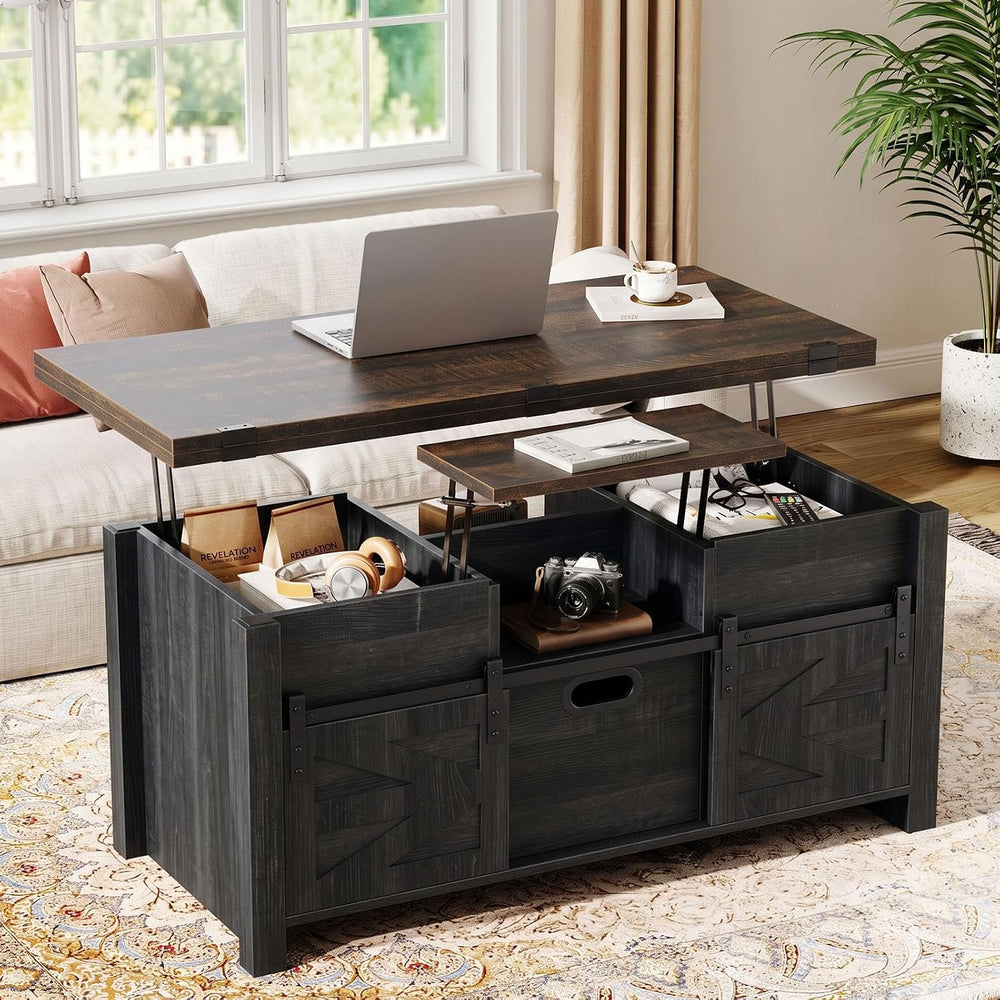 Memobarco 40" Farmhouse Lift Top Coffee Table with Storage Drawers,Black