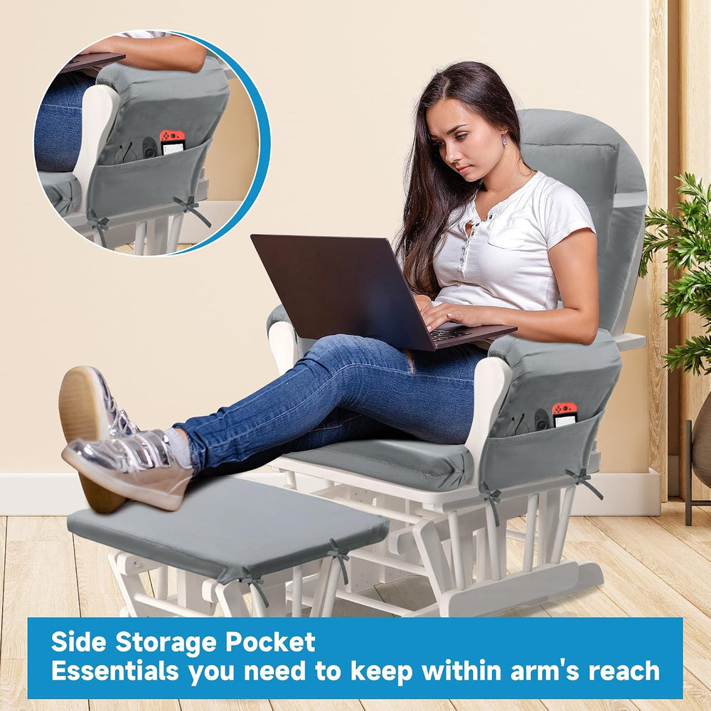 MABOZOO 6 PCS Glider Rocker Replacement Cushions with Storage Side Pocket,Foa...