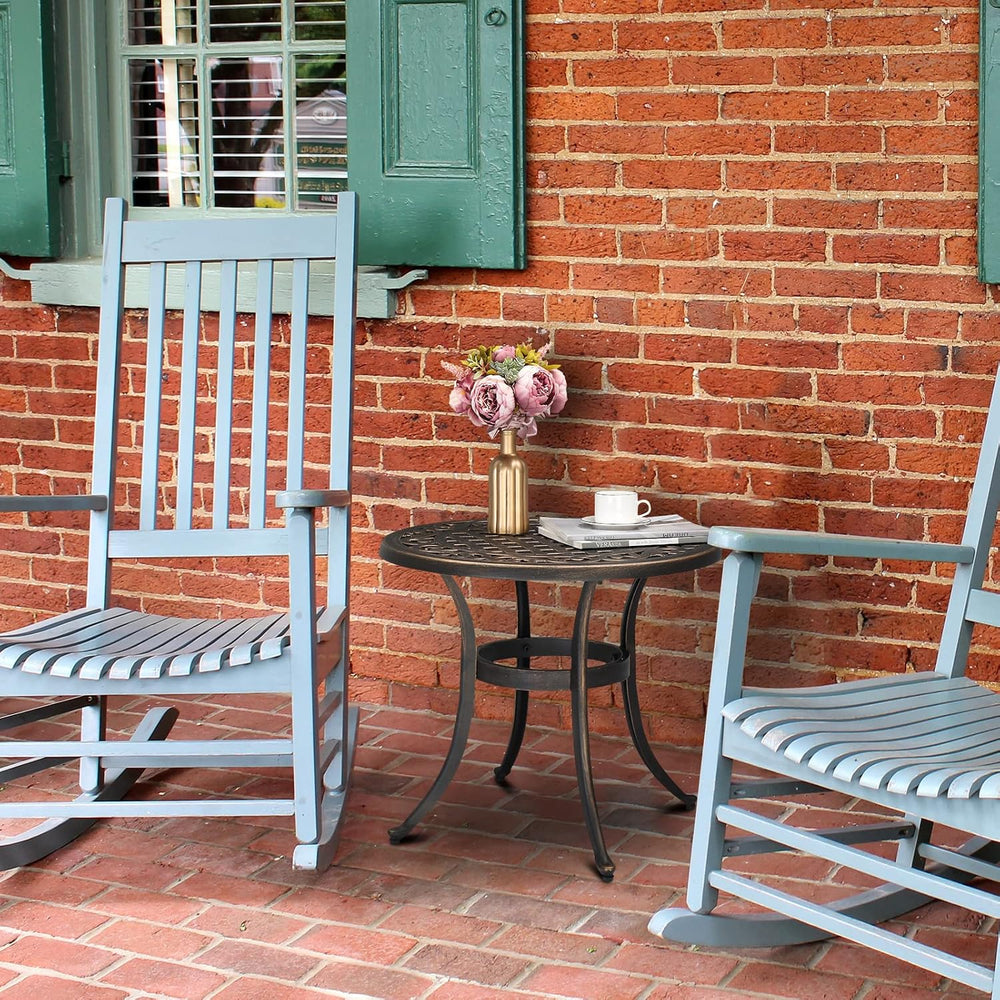 VINGLI 24” Cast Aluminum Outdoor Side Table, All Weather Round Patio Coffee T...