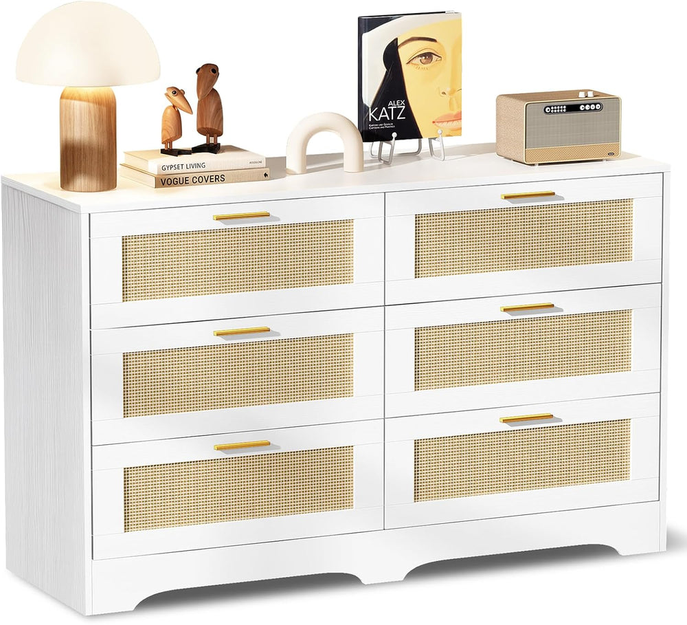 Redlife White Dresser for Bedroom, 6 Drawer Dresser with Golden Handles, Wood...