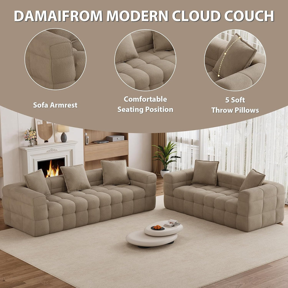 2 Pcs Modern Boneless Sofa for Living Room, Cloud Sectional,Light Brown