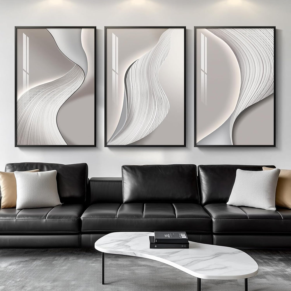 Large Framed Modern Abstract Wall Art for Living Room, 3 Piece 24x36 In