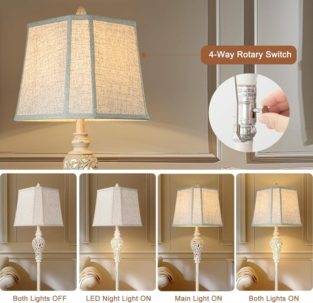 Rustic Floor Lamp with Nightlight for Living Room, Vintage Standing Lamp