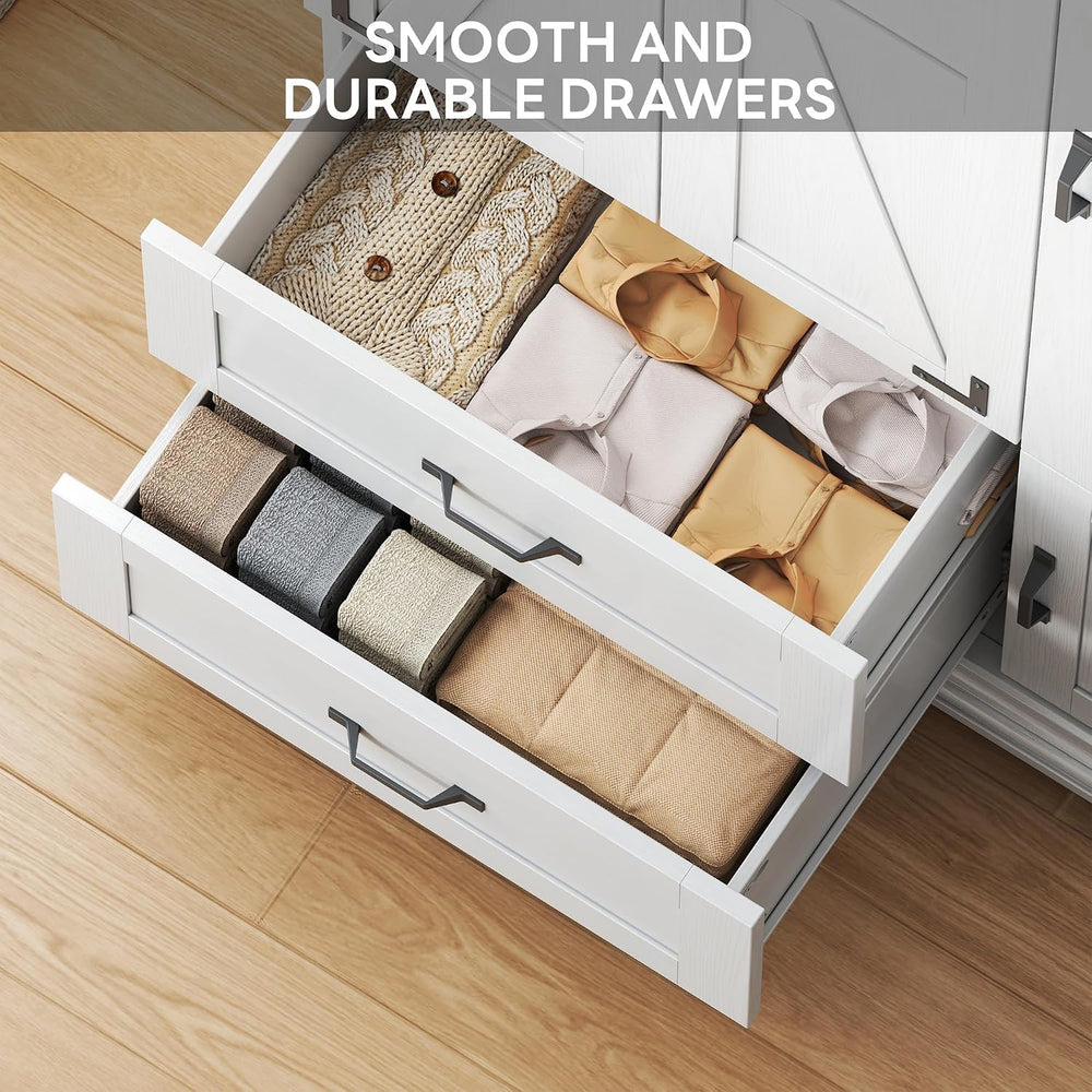 LIKIMIO Armoire Wardrobe Closet 71" with 4 Doors & 2 Drawers, White