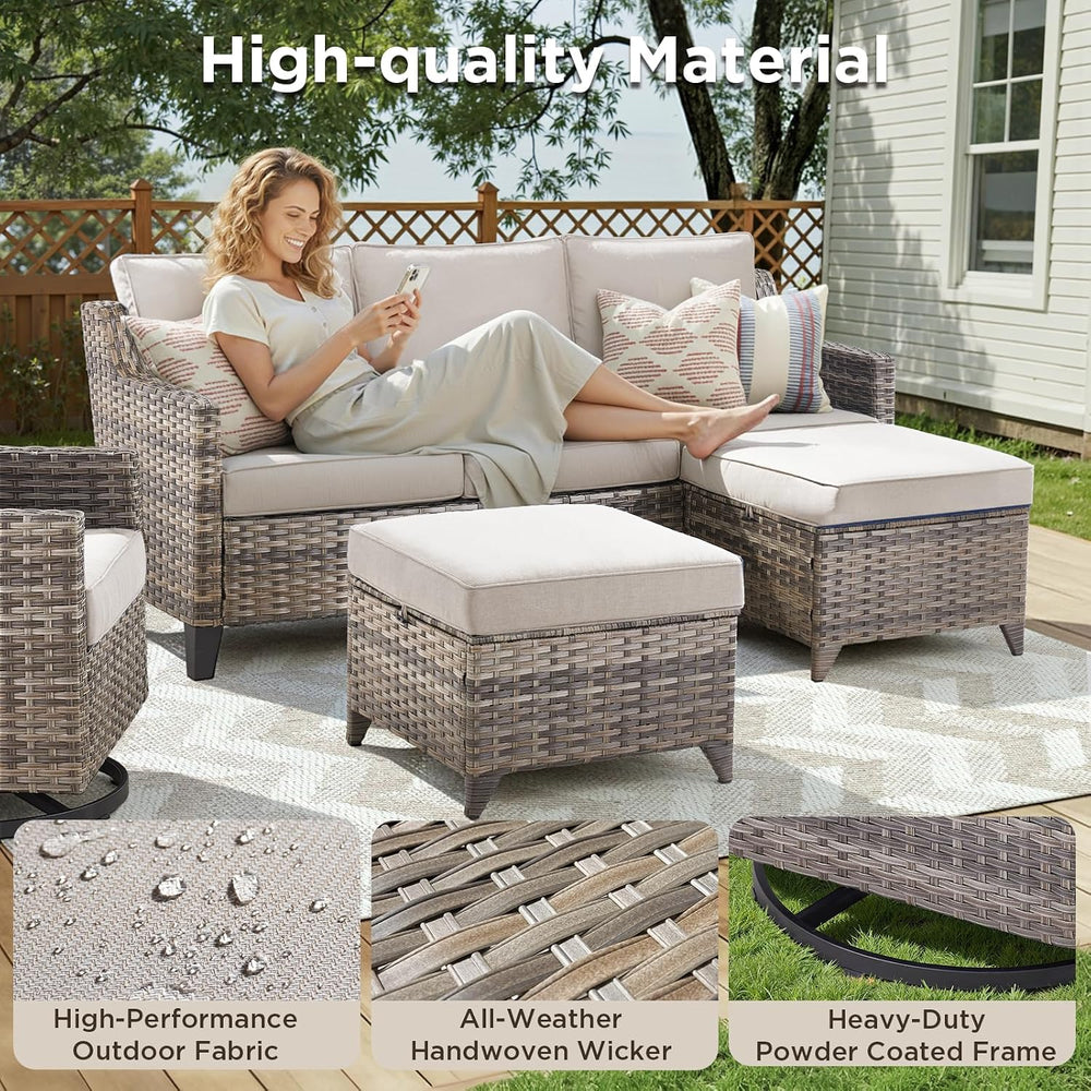 Wicker Patio Furniture Set-6 Piece High Back Outdoor Furniture Set Sectional ...