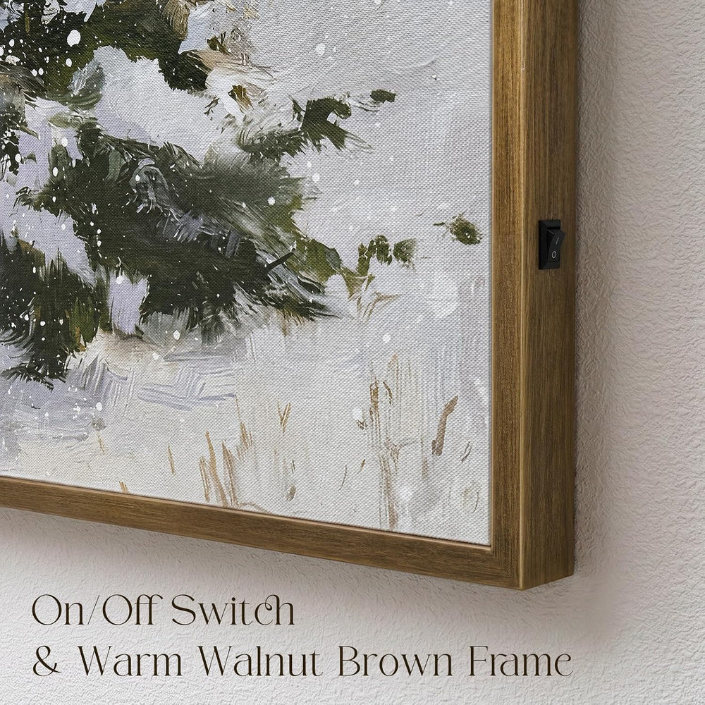 Christmas Decorations-18“ x 24" Lighted Framed Snowy Tree Canvas Wall Decor