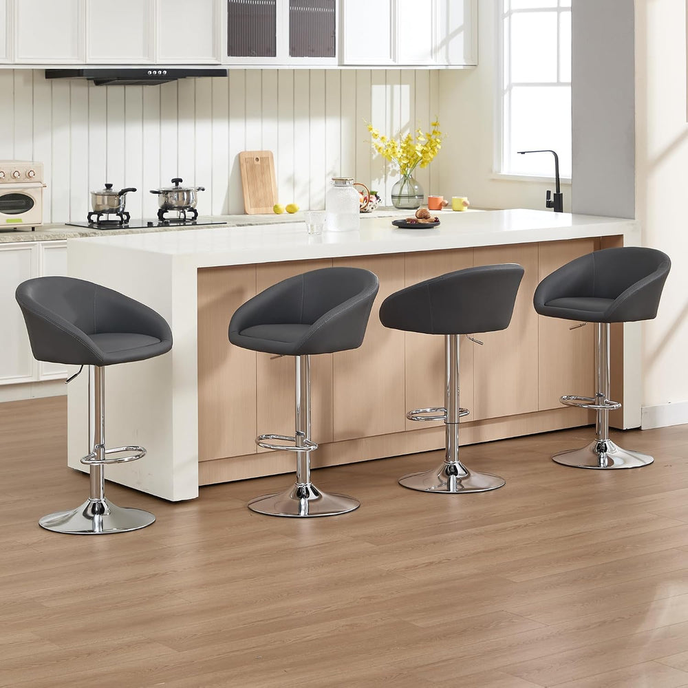 PU Leather Bar Stools Set of 2, Modern Swivel Barstools for Kitchen,Grey