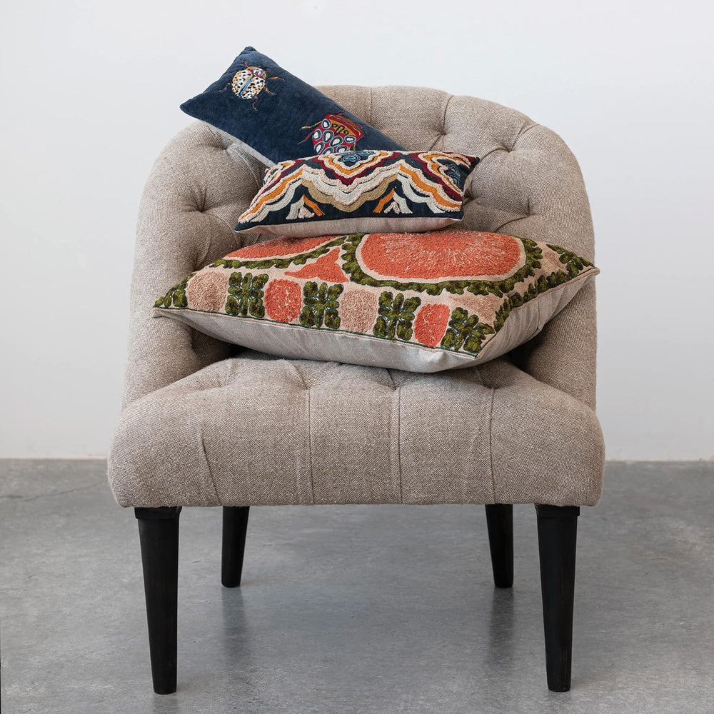 Creative Co-Op Cotton Velvet Embroidered Lumbar Pillow with Beetles and Chamb...