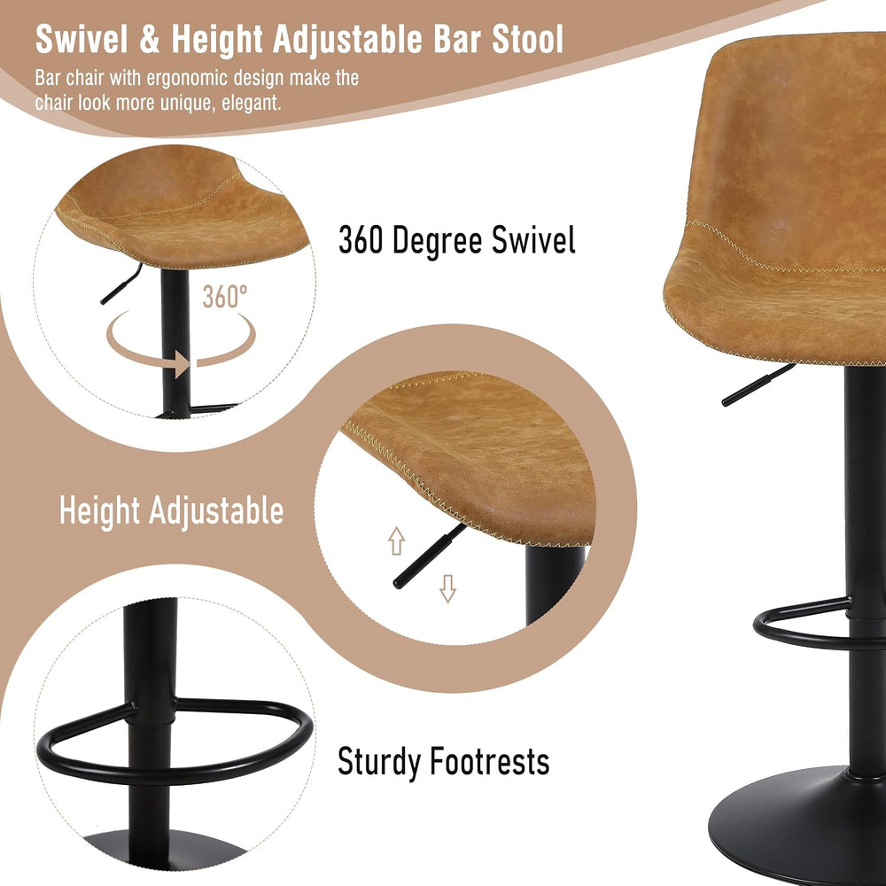 Swivel Bar Stools Set 2, Adjustable Suede-Like Leather Stool Yellow