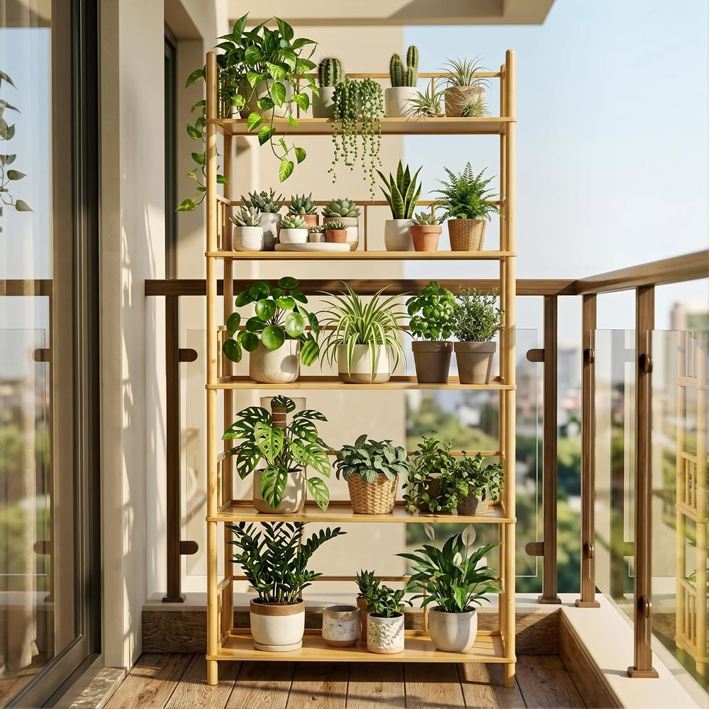 5‑Tier Expandable Bamboo Open Bookcase,Wooden Bookshelf,Natural