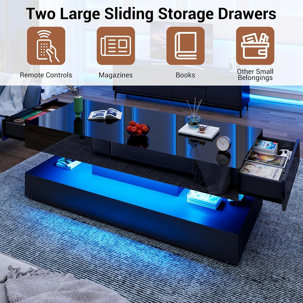 55in Large High Glossy LED Coffee Table,Modern Coffee Table for Living Room