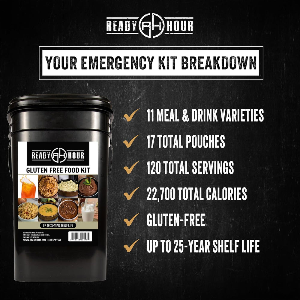 Ready Hour Gluten-Free Food Kit (120 Servings), Gluten-Free Survival Kit, Fre...
