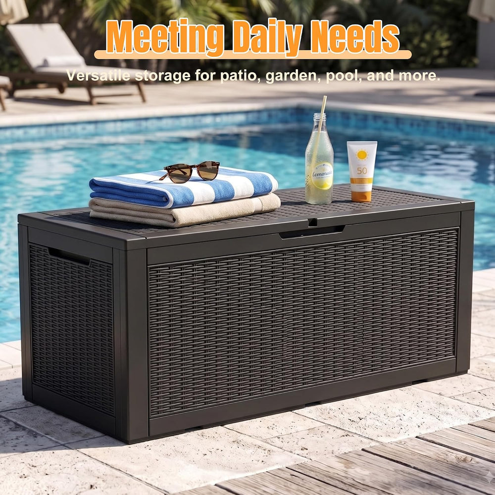 Outdoor Storage Box, 160 Gallon Waterproof Resin Deck Box with Support Rod