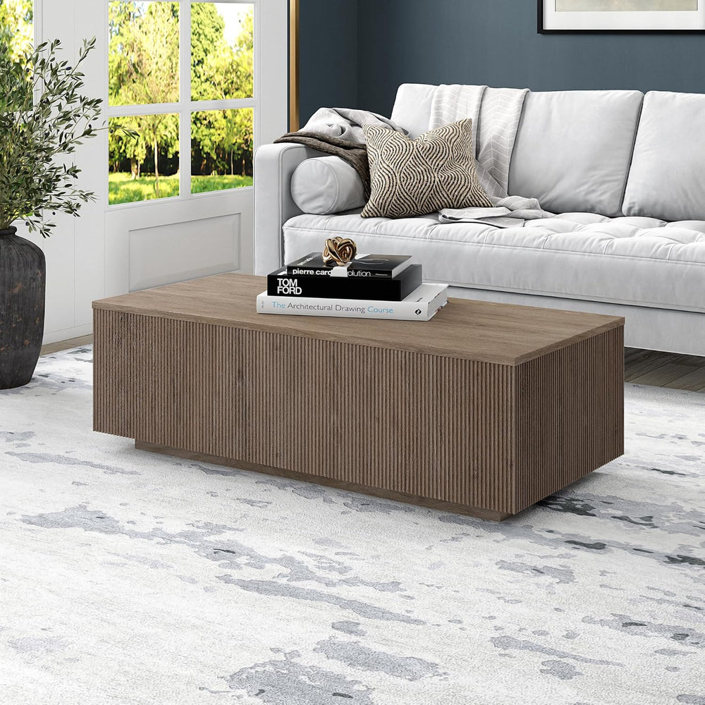 Henn&Hart 48" Modern Fluted Coffee Table, Weathered Gray