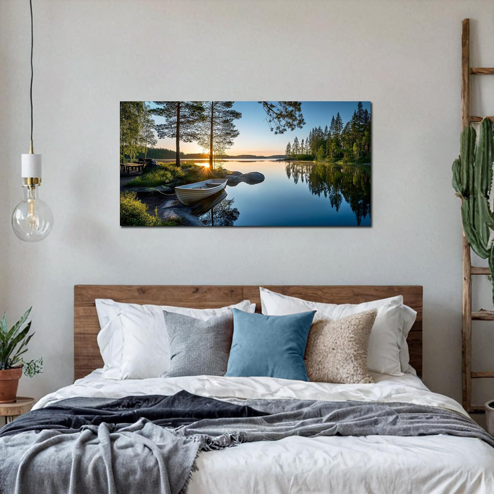 SSNEEKNDG Large Green Landscape Canvas Wall Art for Living Room Forest Lake S...