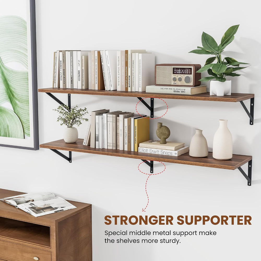 Heimlove 48W x 12D Deep Floating Shelves Set of 2 Walnut