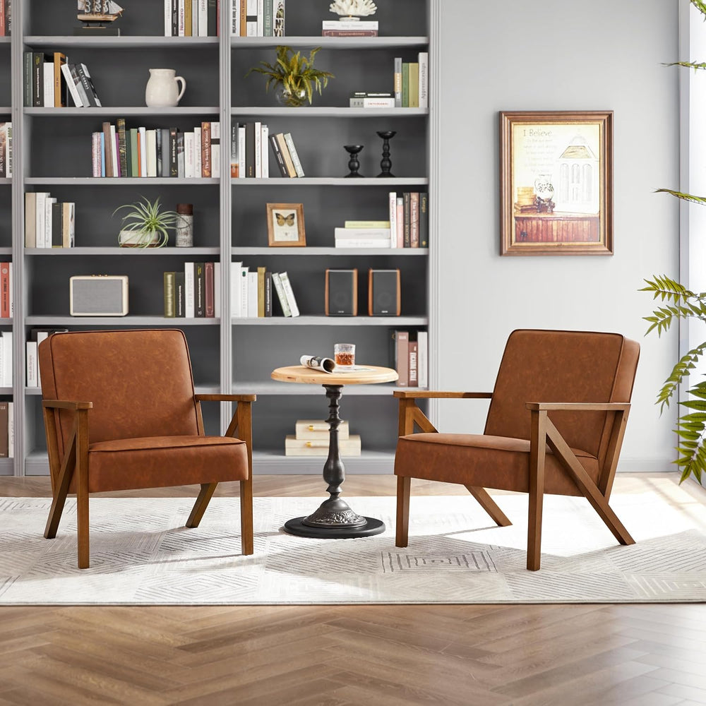 Yaheetech Mid-Century Accent Chairs Set of 2, Light Brown