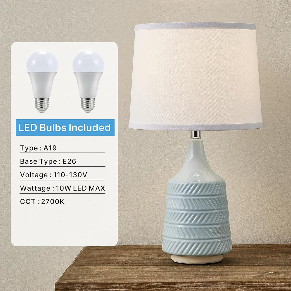 Sky Blue Ceramic Table Lamps Set of 2, 18.5" Modern Bedside Lamps for Ni...