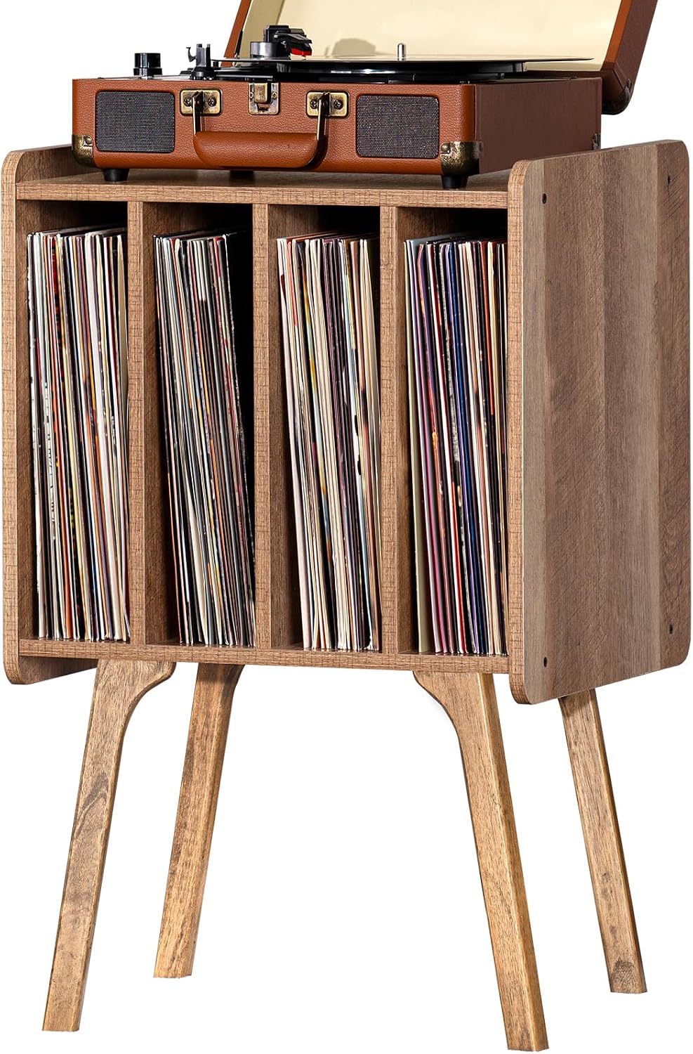 LELELINKY Record Player Stand, Oak Grey Vinyl Record Storage Table for LPs