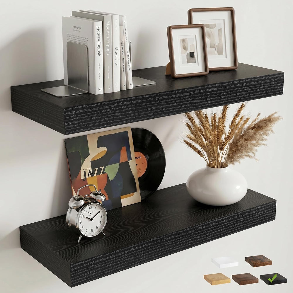 20 Inch Floating Shelves for Wall, 8"D Wood Storage Shelves, Black Finish