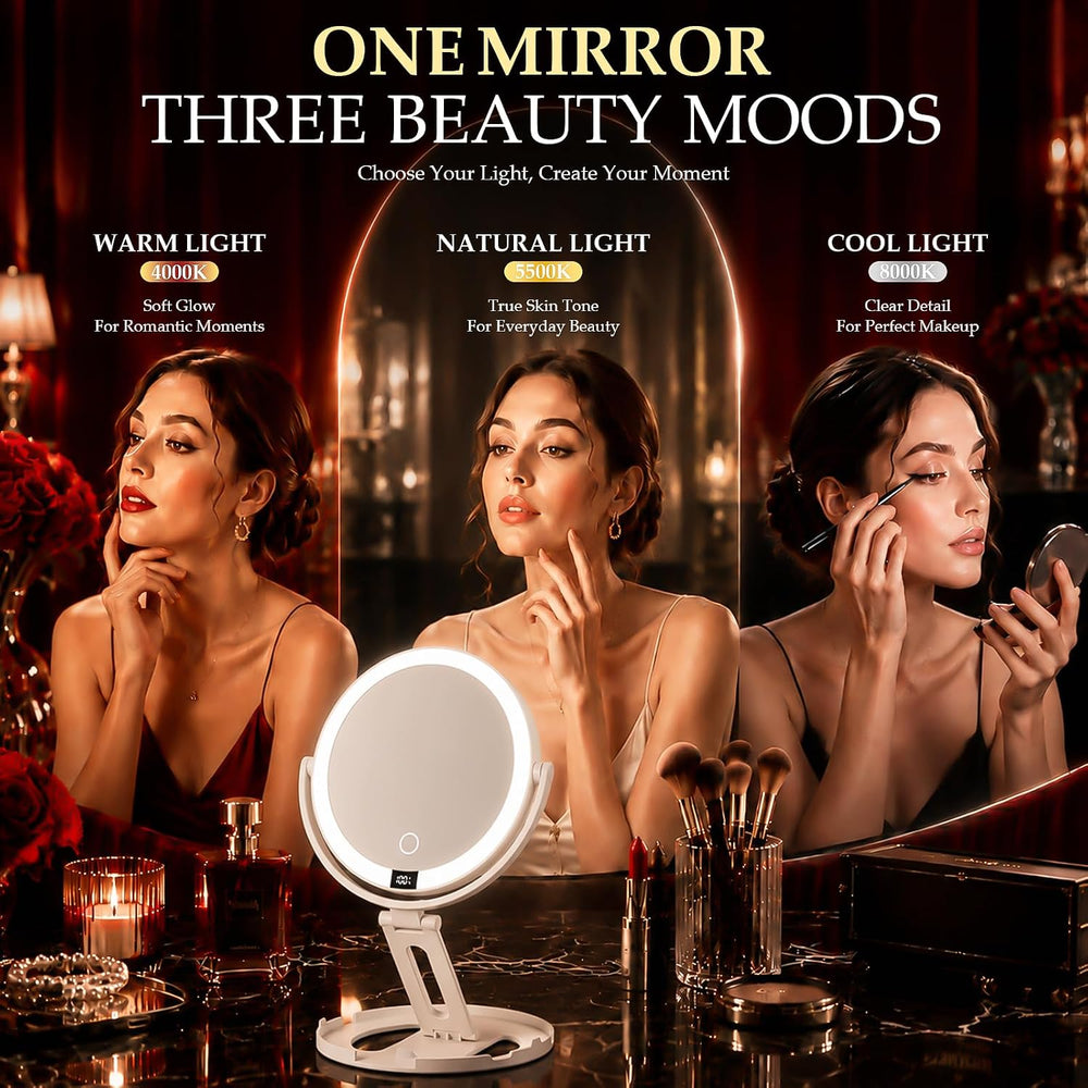 Travel Makeup Mirror with Lights, 1X/30X Double-Sided Magnifying Mirror