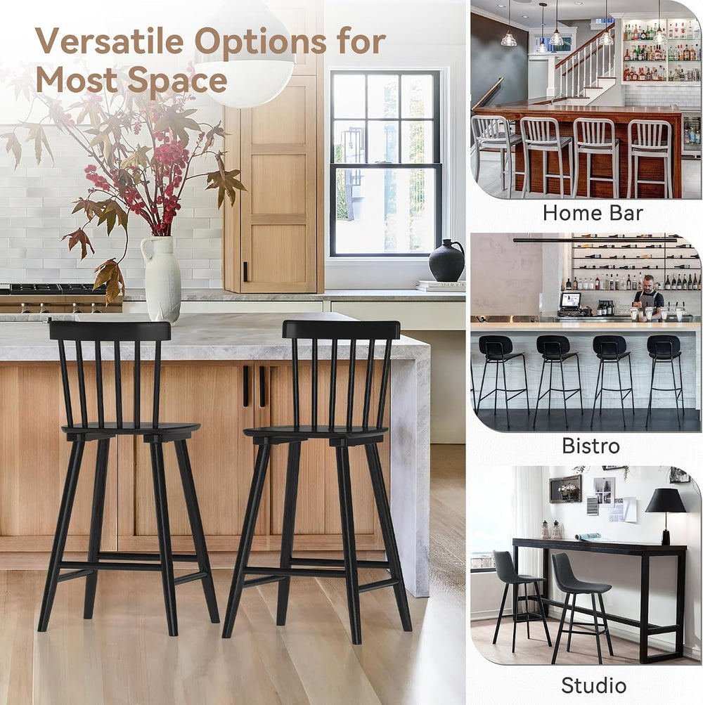 LUE BONA Windsor Wooden Bar Stools Set of 4 for Kitchen Island, Farmhouse 24 ...