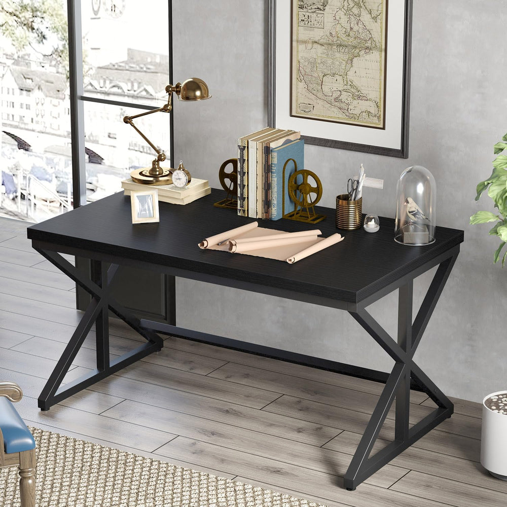 IBF Black Office Desk, Modern Wooden Metal Computer Desk in Office 47 Inch