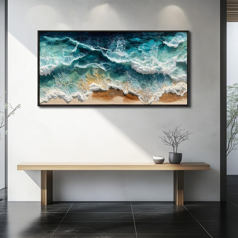 WLWBINTING Black Framed Large Beach wall art Ocean Wave Canvas Prints Modern ...