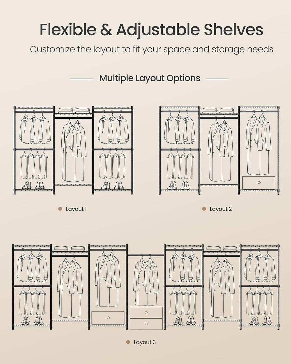 SONGMICS Closet Organizers and Storage, Clothes Rack with Shelves