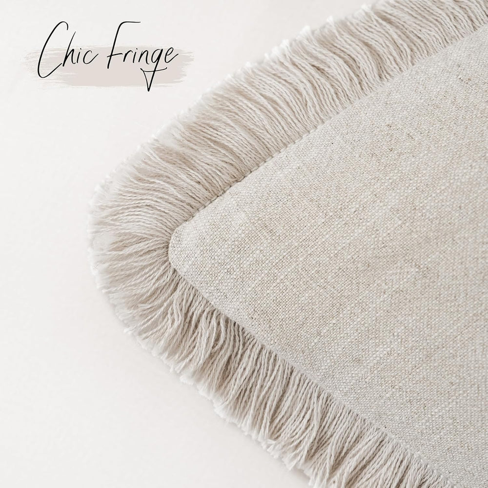 Foindtower Decorative Linen Fringe Throw Pillow Covers 24×24 Inch,Beige