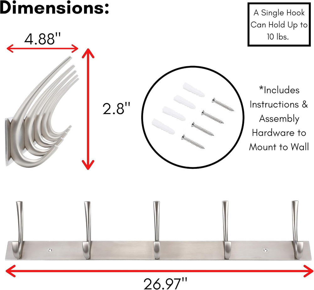 BIRDROCK HOME Premium 5-Hook Stainless Steel Coat and Hat Rack for Wall - Set...