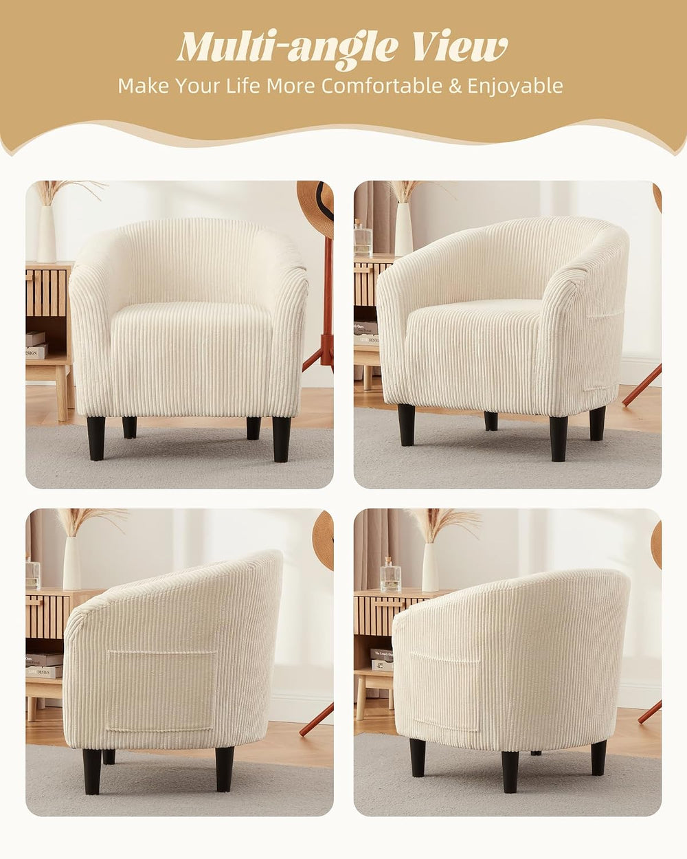 GarveeHome Barrel Accent Chair Corduroy Club Chair Elegant Armchair Cozy Back...