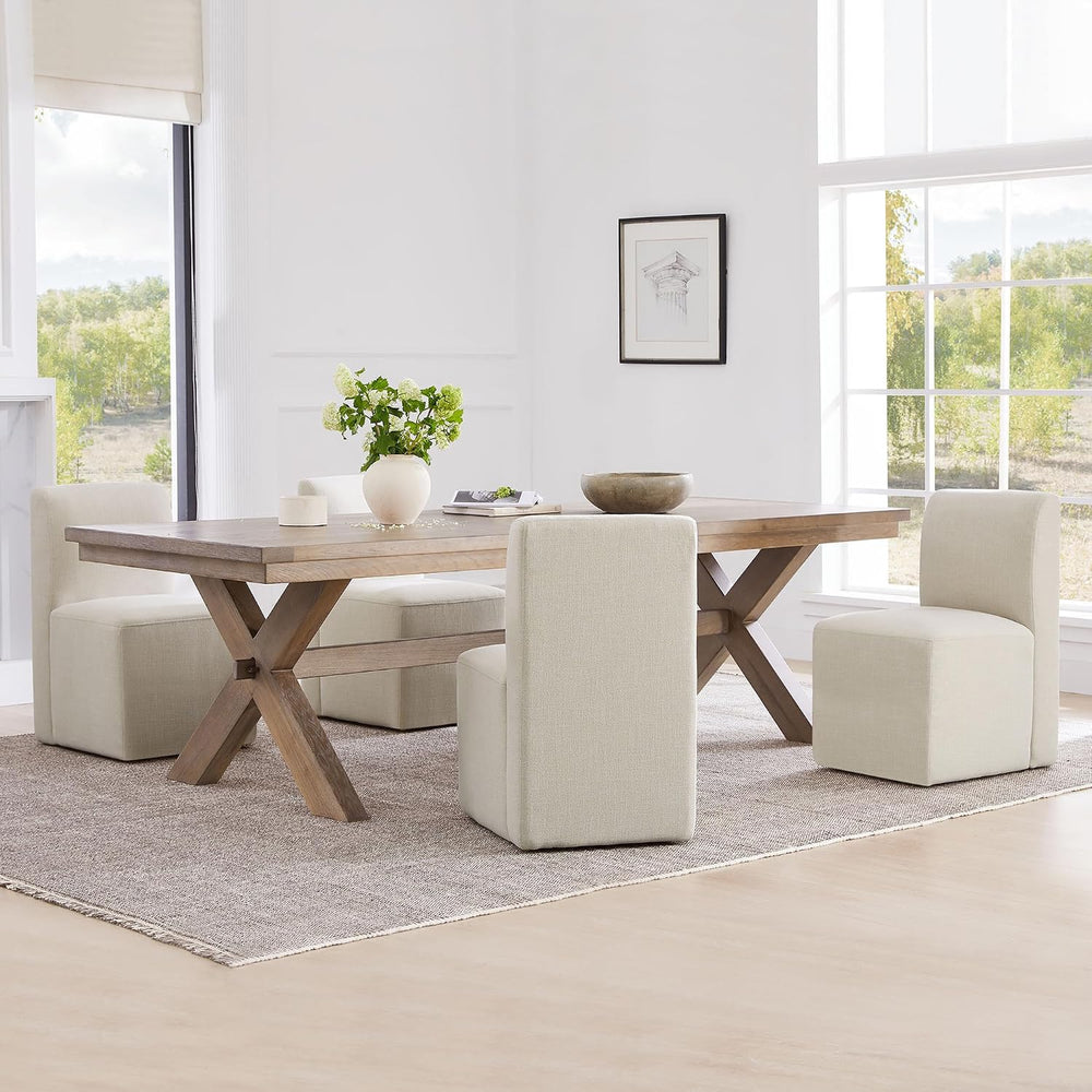 CHITA Dining Chairs with Casters Set of 4, Fully Assembled, Linen